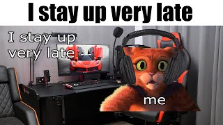I stay up very late | Puss in boots meme | Death Whistle meme