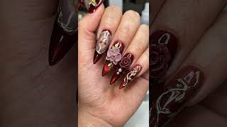 burgundy cat eye 3d flower nails  #nailart #nails #nailinspo #nailstyle