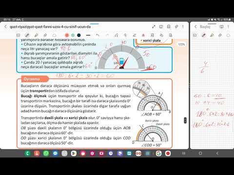 4-cü sinif riyaziyyat səh-84,85.Bucağın ölçülməsi. Transportir.