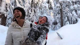 Baby gets buried in snow first time sledding  (with slow motion)