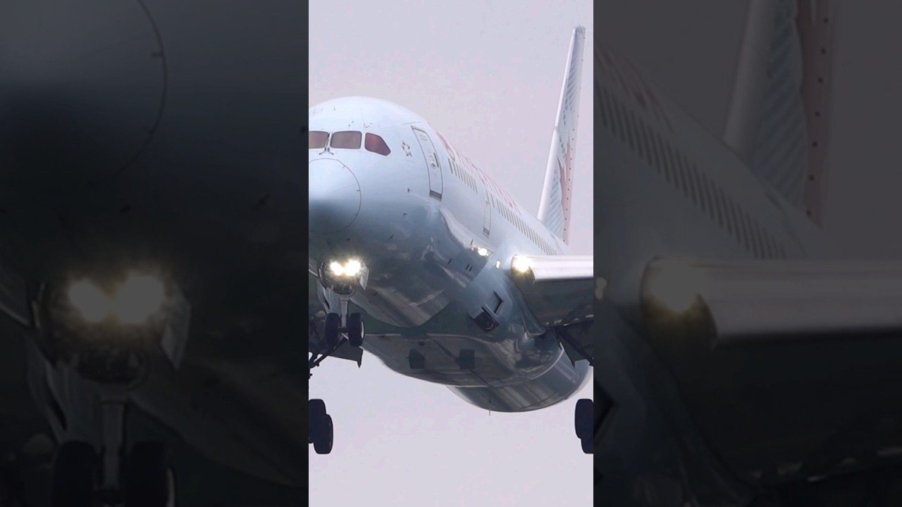 Close-up landing approach at Heathrow, Dreamliner C-GHQQ 