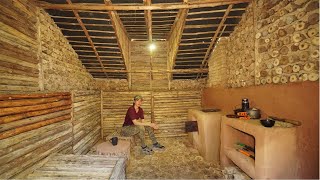 12 days I Building Complete Underground Dugout Bushcraft Shelter, Clay Fireplace