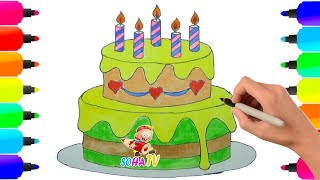 Cách vẽ và tô màu chiếc Bánh Sinh Nhật - How to draw a cake for birthday - Draw and Color