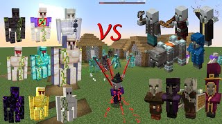 All Golems ×5 VS Raid with Illager Expansion! Minecraft mob battle! Part2