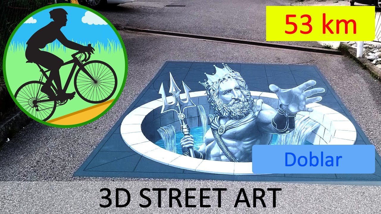 Cycling in Slovenia along the river Soča, 53 km at 35°C, 3D street art found on the way!