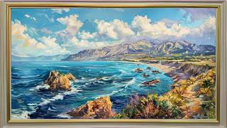 IMPRESSIONIST COAST SOFT PIANO TV WALLPAPER ART BACKGROUND SCREENSAVER FRAMED OIL PAINTING DECOR