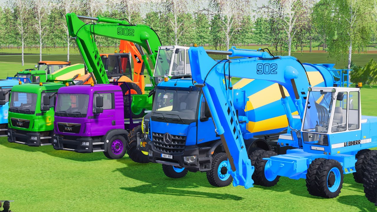 TRANSPORTING EXCAVATOR MIXER TRUCK TRACTORs Backhoe loaders Beamng.Drive Game FARMING SIMULATOR 22