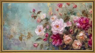 Elegant Vintage Rose Painting | Romantic Floral Framed TV Art | 4K Art Screensaver | Floral TV Art