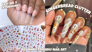 GOLD CHROME CATEYE CHRISTMAS NAILS | EASY GEL X EXTENSIONS AT HOME | BEGINNER NAIL ART
