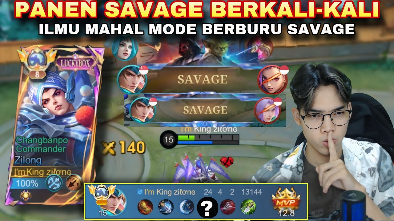 DETIK-DETIK KING ZILONG PANEN SAVAGE, MODE BERBURU SAVAGE BERKALI-KALI | MLBB