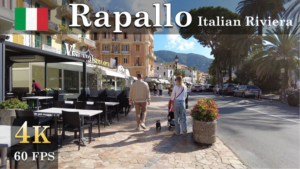 4K 60fps Walk Along the Italian Riviera in Rapallo, Italy | Relaxing Mediterranean Coast Views