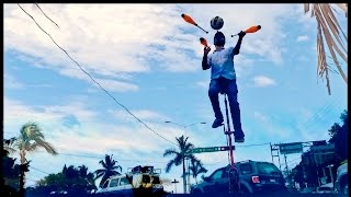 Exceptional unicycle street performance artist in Bucerias, Mexico
