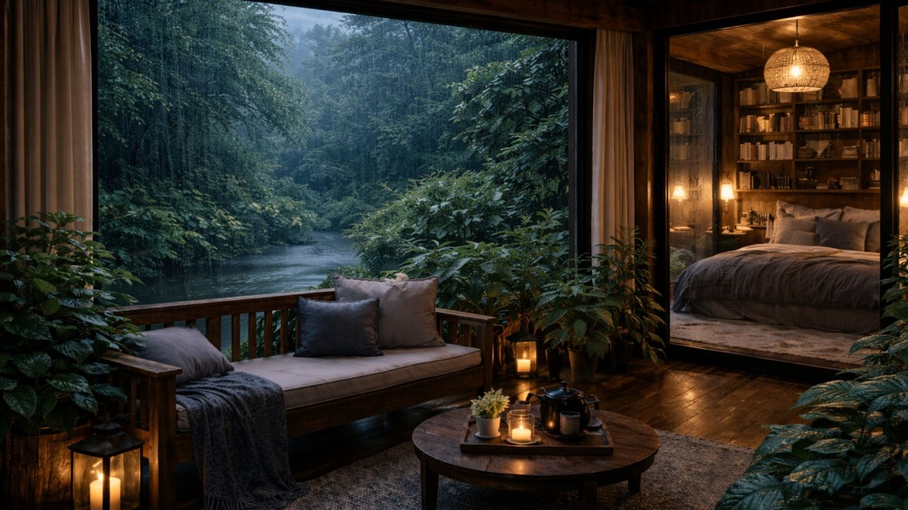 9 Hours Gentle Rain on Window 🌧 Cozy Cabin Night for Deep Sleep & Relaxation”