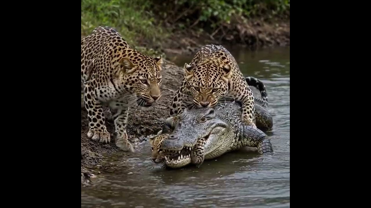 Crocodile Won’t Let Go of a Leopard Cub… Until Mom Fights Back! 🐊🐆 #Wildlife #AnimalRescue #shorts