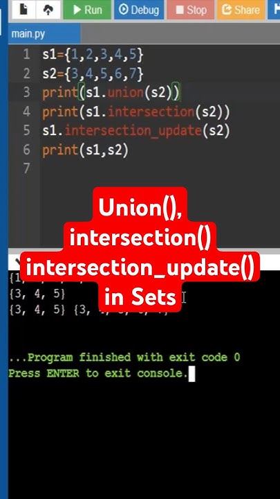 union and intersection in python #sets #union #intersection # ...