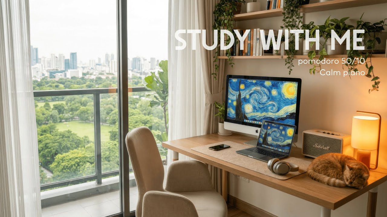 Study With Me 🌙 Calm Piano for Studying, Working & Productivity | Pomodoro 50/10