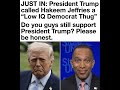 Text describes Trump criticizing Jeffries and opposing Democrats’ policies.