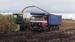 Maïs 2023 | Modderen | Ginaf stuck in the mud | JD 5830 met dubbellucht vast gereden | Fendt 824