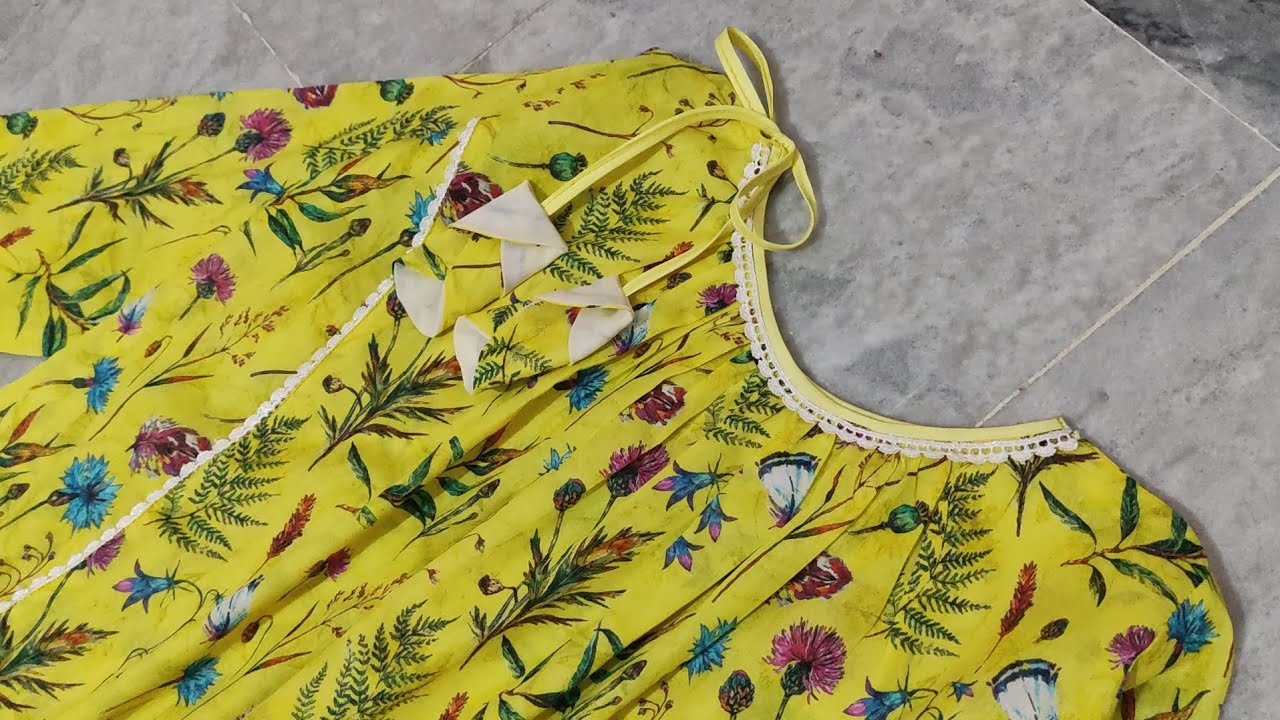 Little girls stylish kurti dress cutting and stitching