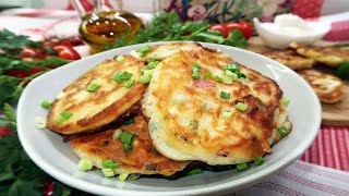 Вкусные оладьи на кефире с сыром и колбасой. Быстрый и вкусный завтрак