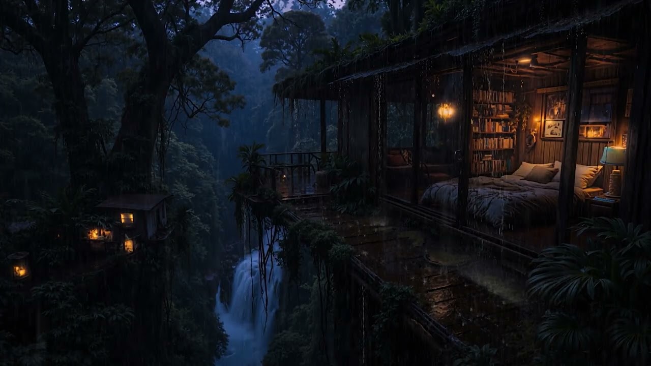 Gentle Forest Cabin Rain | 8 Hours of Warm Night Ambience for Deep Sleep (4K – No Ads)