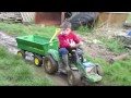 Kids playing on tractors, digging & shovelling mud, children on the farm. TRACTOR SONG