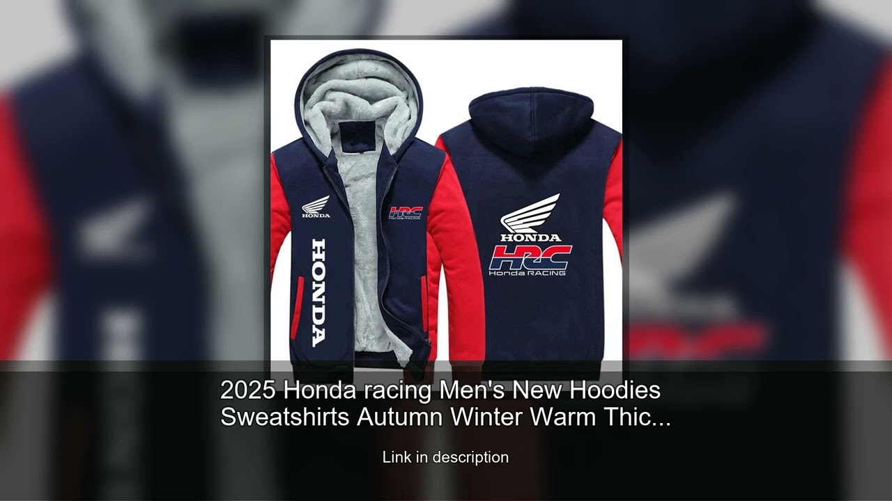 2025 Honda racing Men's New Hoodies Sweatshirts Autumn Winter Warm Thicken Fleece Fashion Zippe