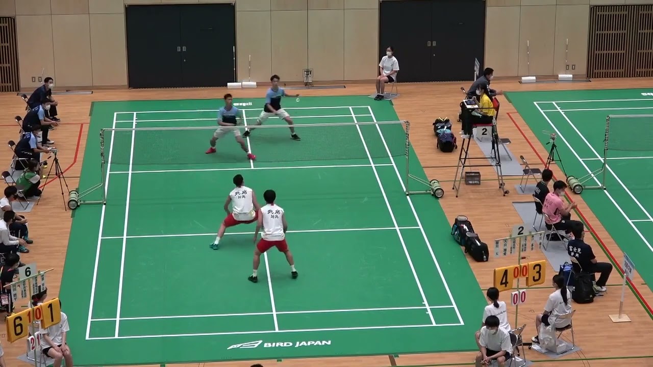 2022年IH バドミントン 男子団体 2回戦 北越(新潟) vs 水島工(岡山) ダブルス1,ダブルス2,シングルス1,シングルス2
