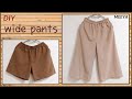 DIY Wide Pants With Pockets|Shorts|주머니 있는 편한 와이드 팬츠 만들기|cropped|반바지 만들기|8부|쉬운 옷만들기|통넓은 바지|고무줄|ワイドパンツ