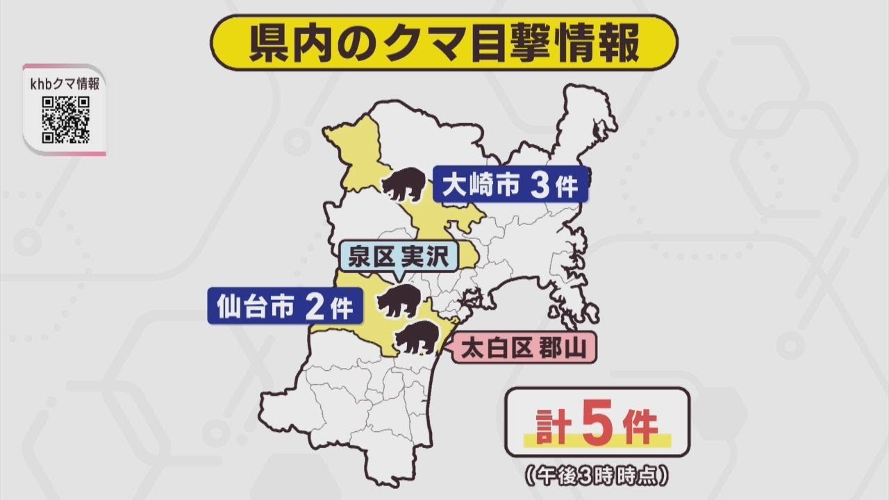 クマの目撃情報 宮城県 1日午後3時〜2日午後3時 | khb東日本放送