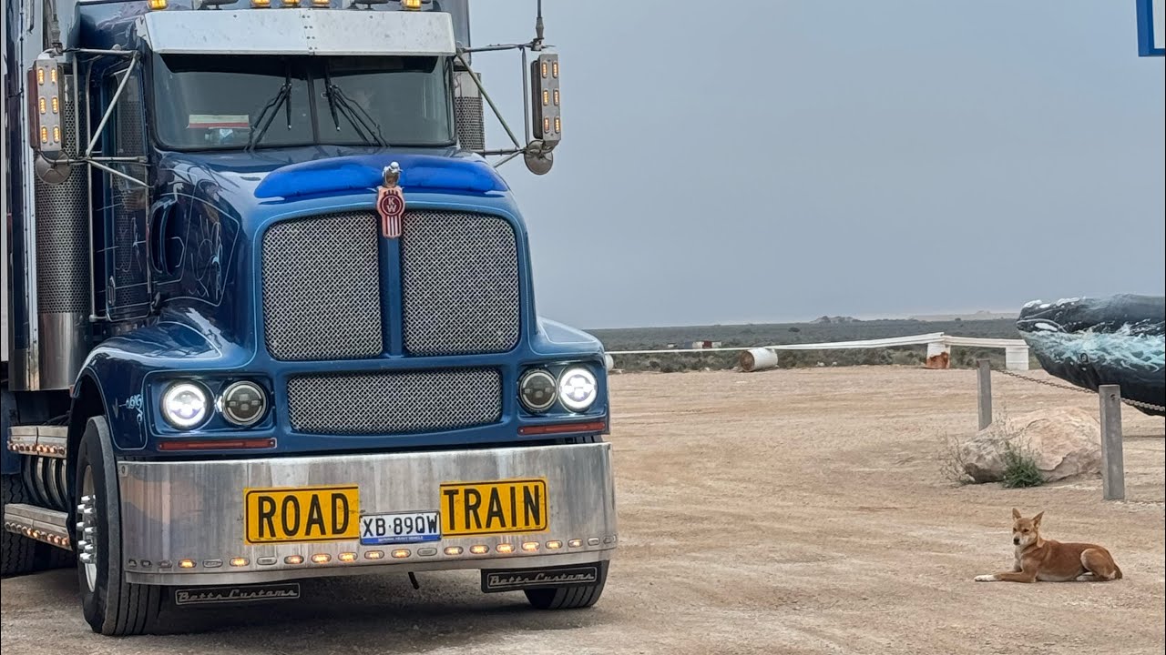 Day 5 driving Perth to Melbourne - South Australian border, Dingo’s Den, Inside a roadtrain