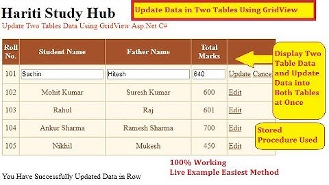 Update Data in Different Tables with Grid View Control | Asp.Net C# | Hindi | Online Class