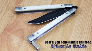 BEAR AND SON WHITE SMOOTH BONE HANDLE BALISONG BUTTTERFLY KNIFE WSB17