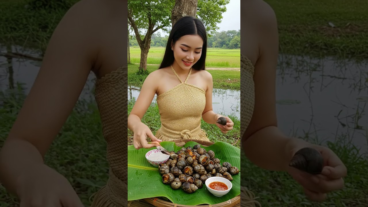 Authentic Rural Life in Cambodia – Beautiful Girl & Snail Dish