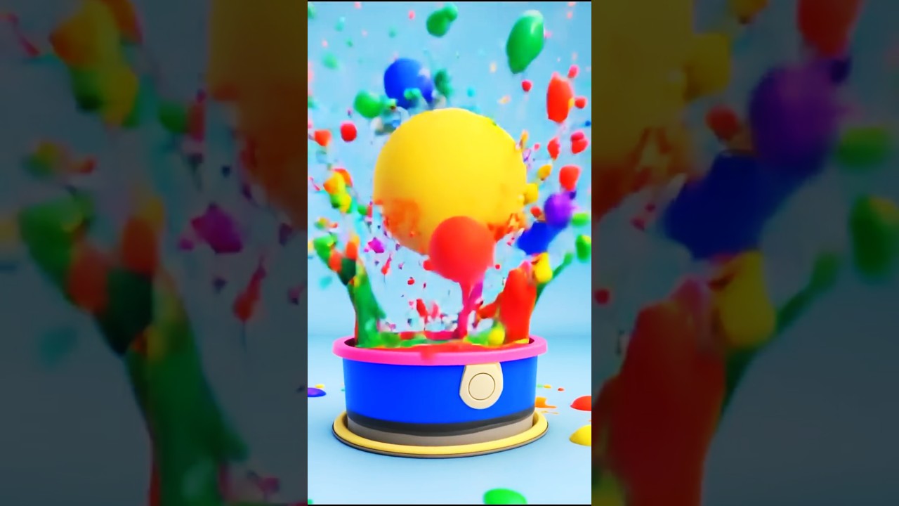 A ball 🎱 falling ⬇️ into a paint bucket 🪣 filled with colors 🎨✨