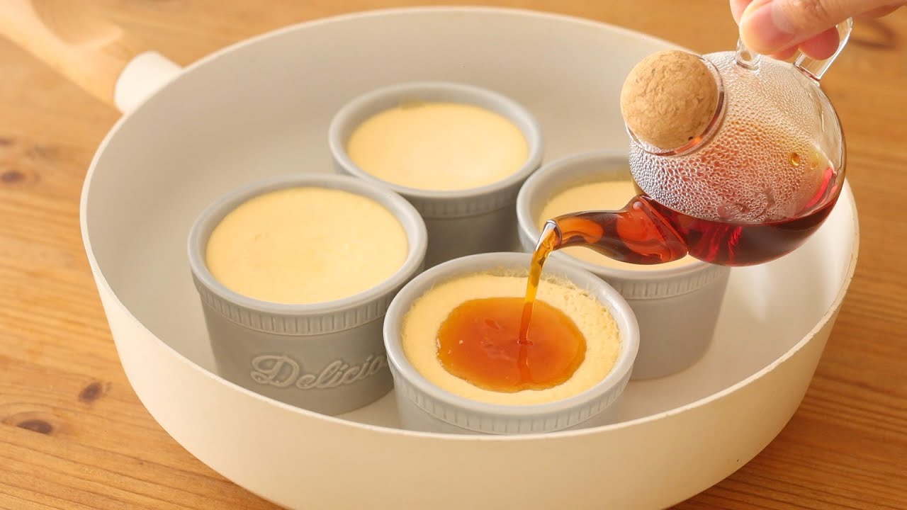 フライパンでカスタードプリンの作り方 Frying Pan Cream Caramel｜HidaMari Cooking