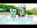 Sea glass crafts. We make colourful sea glass candle jars with our finds!