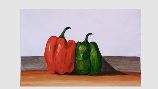 Drawing red and green ?️?️pepper with watercolor dye / drawing instruction رسم فلافل أخضر واحمر