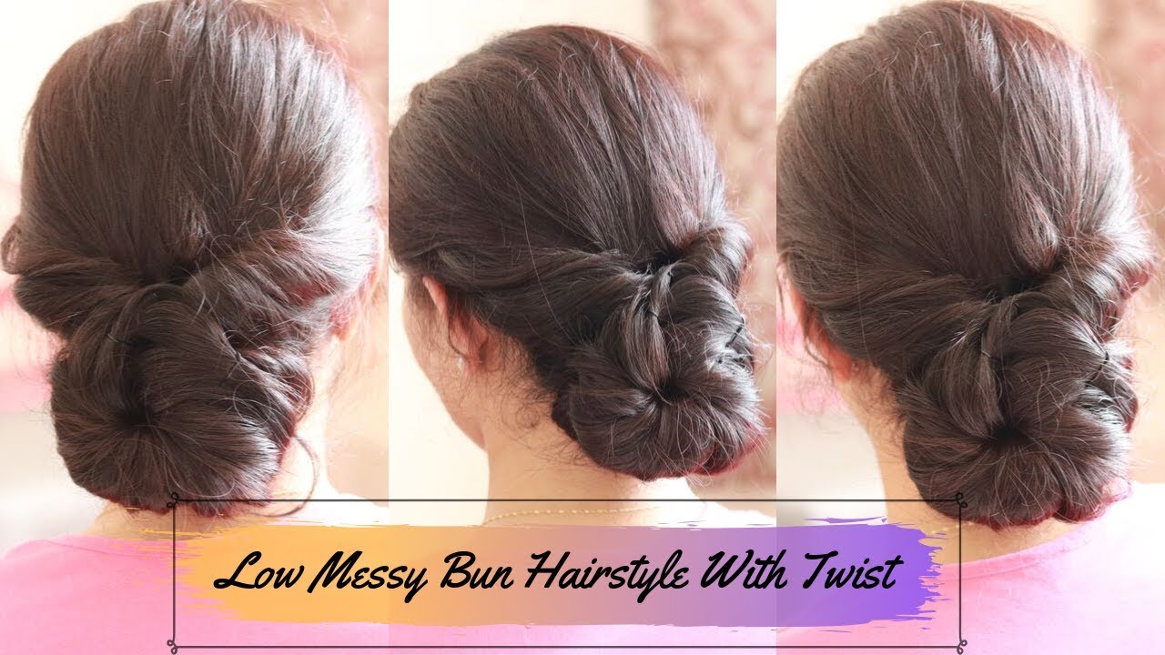 Low Messy Bun ज ड With Twist Hairstyle ज ड