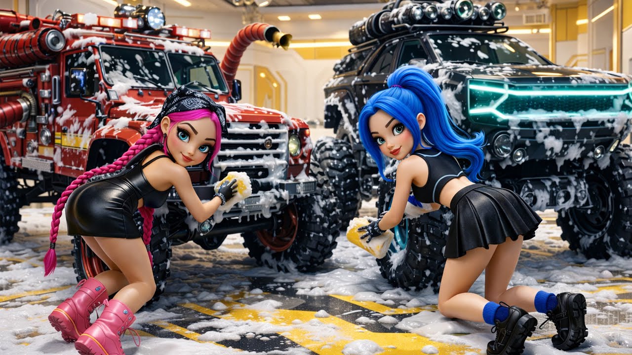 Beautiful Girls Take Over the Ultimate Truck Wash 💦🚙✨ | Racing Car Animation