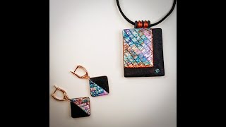 Bargello pendant with alcohol inks, polymer clay.