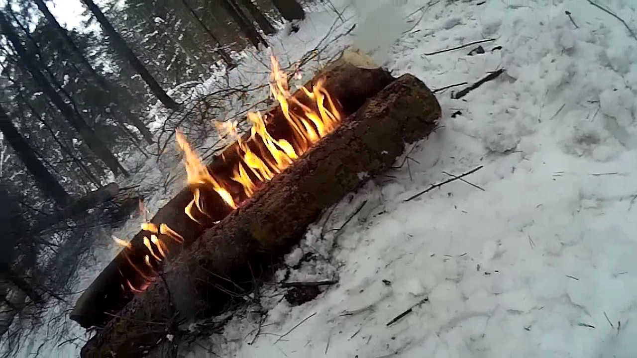 Выживание у костра зимой в лесу