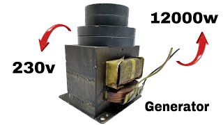 Turn microwave transformer or 2 small and 2 big permanent magnets into 12kw generator