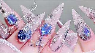 sub) Unique Butterfly Nails🦋✨/🇰🇷Korean nails / Powder nails / Nail art / Self-nails / ASMR