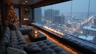 Cozy Christmas Jazz &amp; Warm Fireplace Glow | Winter City Ambiance for Sleep