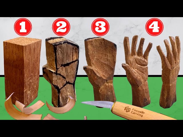 🖐️​ 5 Steps for CARVE a HAND in Wood, EASILY, Whittling and WOOD