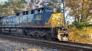 CSX 551 YN2 Leads CSX R651-13 SB Loaded Coal Departing Florence SC