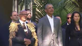 Barack Obama welcomed to Auckland with beautiful powhiri