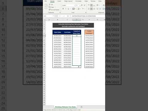 Calculate Working Days Between Two Dates in Excel Excluding Weekends and Holidays #shorts