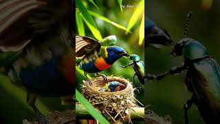 Mother Bird Protects Baby from Insect Predator in Forest Nest | 4K Wildlife